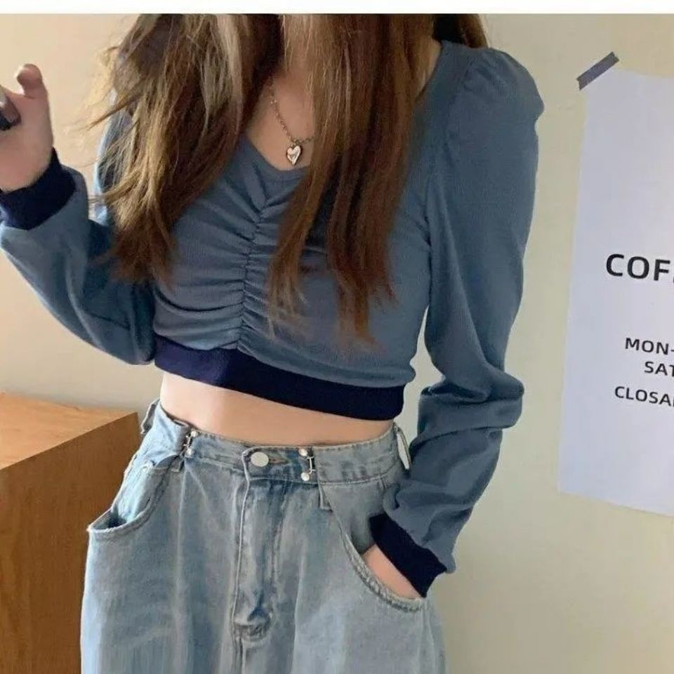 Áo Thun Tay Dài Cổ Chữ V Dễ Phối Đồ Thời Trang Phong Cách Hàn Quốc Cho Nữ 2022