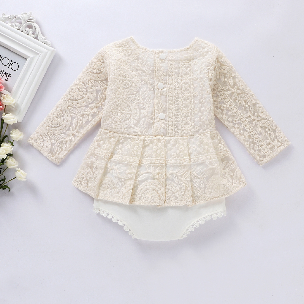 Bộ Áo Liền Quần Phối Ren Cho Bé Gái Sơ Sinh