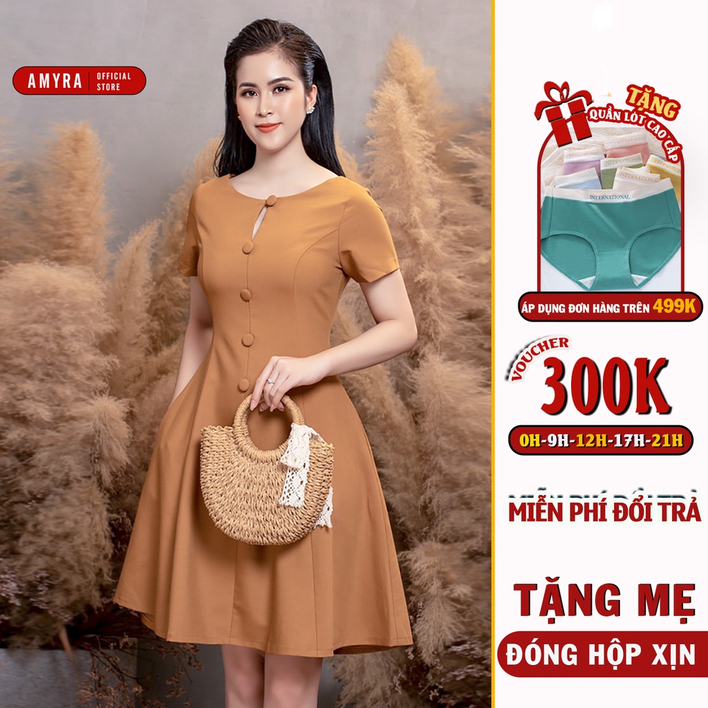 Đầm Xòe Công Sở Sang Trọng Bigsize AMYRA , Thiết Kế Dáng Xòe Đính Nút Có Túi Cao Cấp Phù Hợp Đi Làm Đi Tiệc DA049