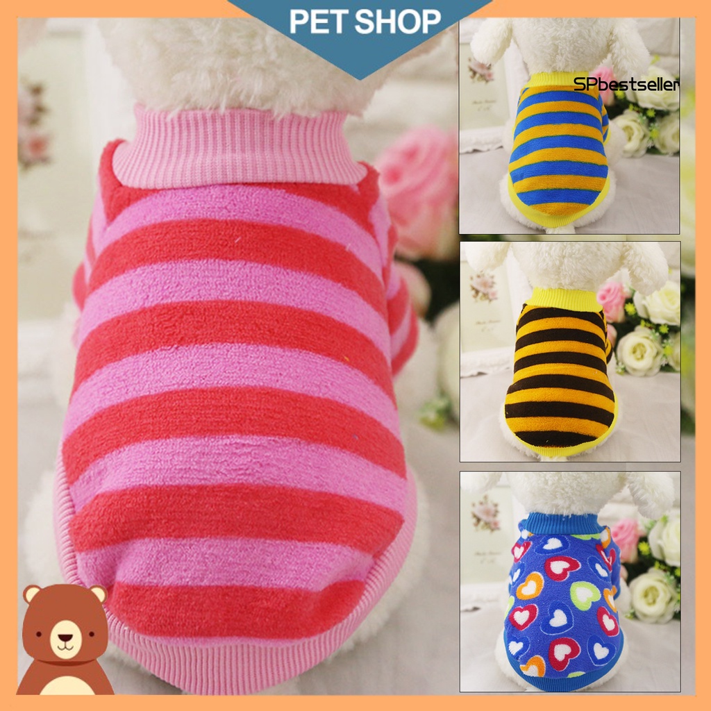 Trang Phục Vải Nhung San Hô Kẻ Sọc Giữ Ấm Mùa Thu Cho Thú Cưng