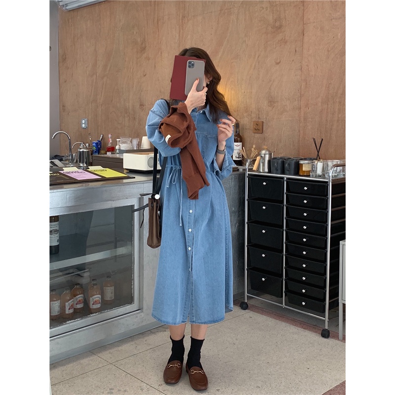 Đầm Denim Tay Dài Cột Dây Thời Trang Trẻ Trung 45980