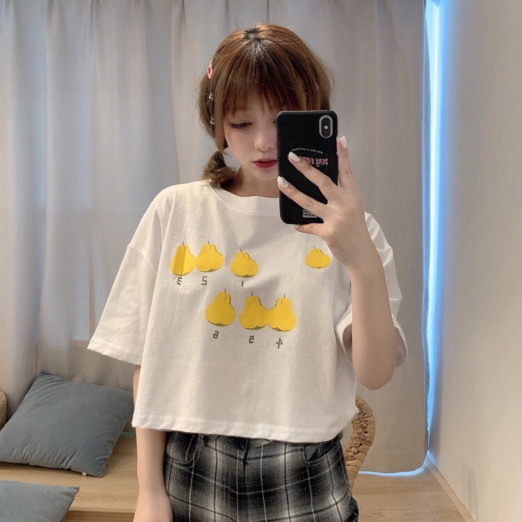ÁO CROPTOP NỮ FORM RỘNG IN TRÁI LÊ SIÊU XINH