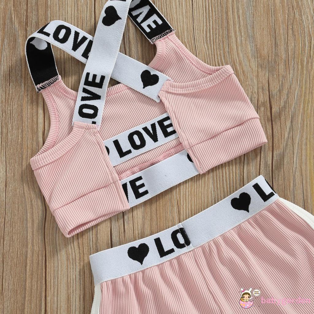 Bộ Áo In Chữ + Quần Short Lưng Thun Thời Trang Mùa Hè Cho Bé Gái 1-6 Tuổi