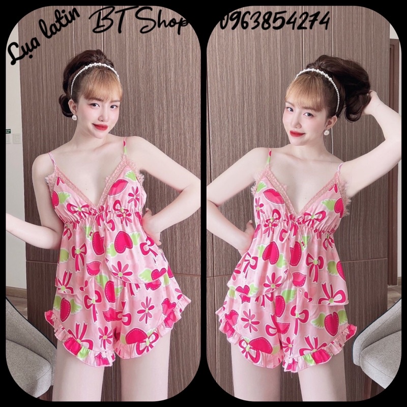 Đồ ngủ mặc nhà lụa latin 2 dây sexy freesize 42-57kg