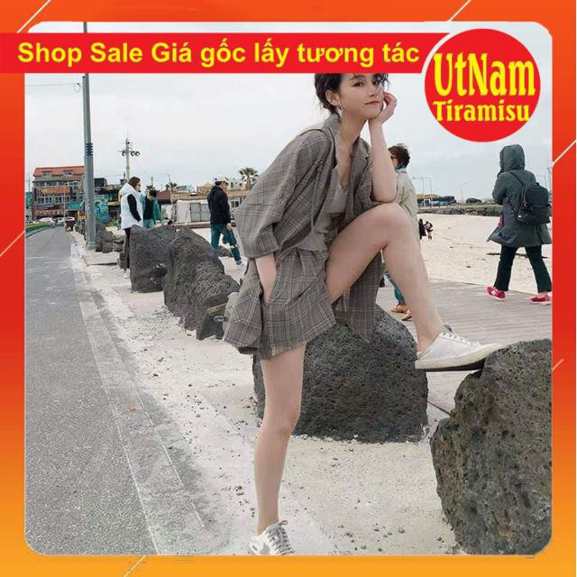 Sét vest đùi kẻ xám Sét đồ nữ kẻ caro có ảnh chụp thật SP