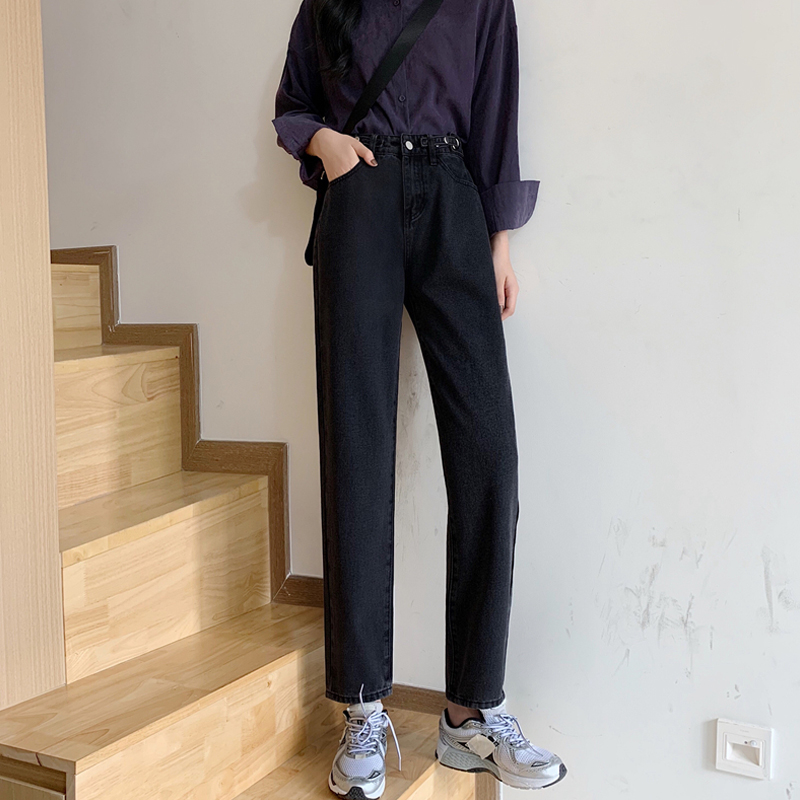 IELGY   Quần denim Màu Đen Ống Rộng Lưng Cao Dễ Phối Đồ Thời Trang Cho Nữ