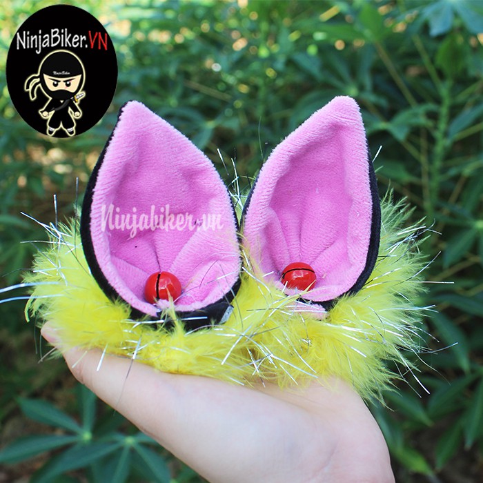 Tai mèo phụ kiện gắn nón bảo hiểm - tai lông mịn siêu xinh sẵn keo dán