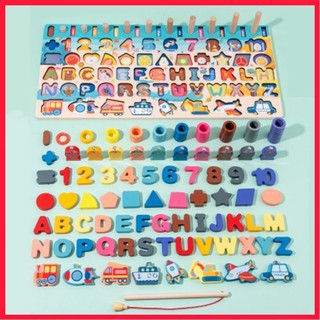 Bộ đồ chơi câu cá bảng chữ cái và ghép số học chữ số cho bé, bộ bảng số và chữ thông minh bằng gỗ