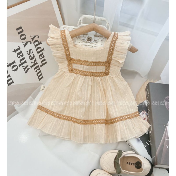 Váy cánh tiên cổ vuông hạt gạo siêu mềm cho bé sz nhí