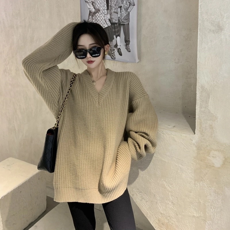 Áo Len Nam Nữ Màu Nâu Tây Cổ Chữ V Dài Tay Basic Chất Dày Dặn Loại 1 Phom Suông, Áo Len Đôi Unisex Hàn Quốc