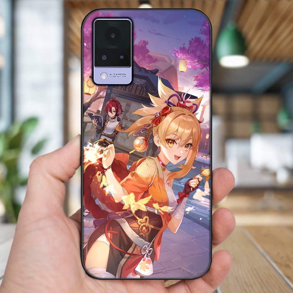 Ốp lưng Vivo V21 viền đen in hình Yoimiya Genshin Impact