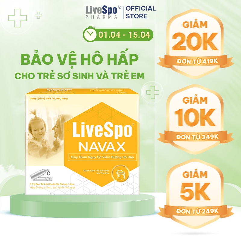 LiveSpo Navax Kids - Xịt mũi cho bé nước muối sinh lý bào tử lợi khuẩn  - Dành cho trẻ sơ sinh và trẻ em 5 ống x 5ml