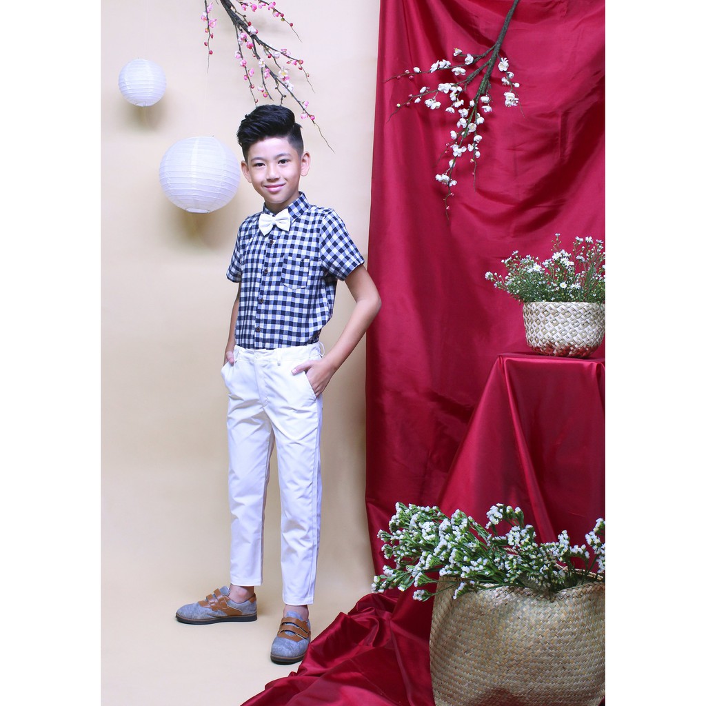 Áo sơ mi tay ngắn bé trai linen tay lơ vê từ 8kg - 55kg để đi chơi và đi tiệc  TAS019 - JADINY