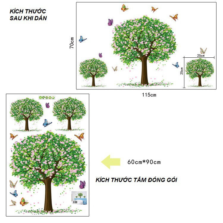 Decal trang trí cây xanh ⚡ FREESHIP ⚡ mùa xuân AmyShop DCX053 ( 70 x 115 cm)