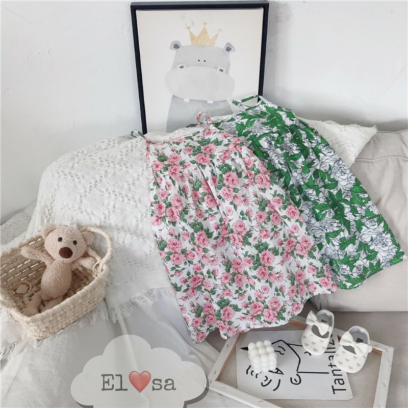 Váy 2 dây mùa hè cho bé / Đầm 2 dây họa tiết hoa lá dễ thương bé gái