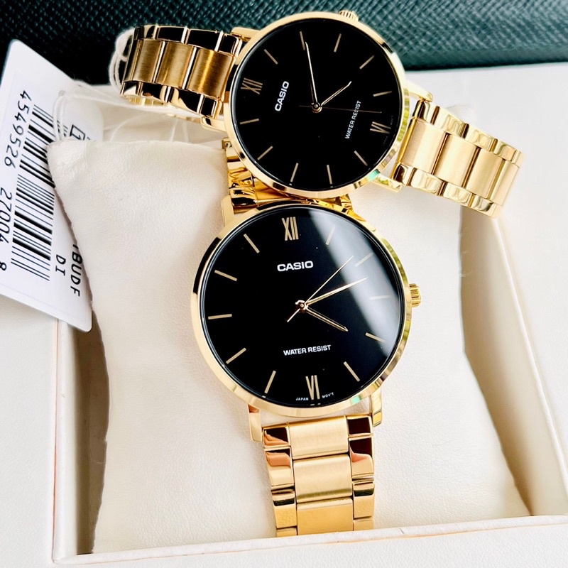 Đồng hồ Nam Casio MTP-VT01G-1B, đồng hồ chính hãng, dây vàng mặt đen