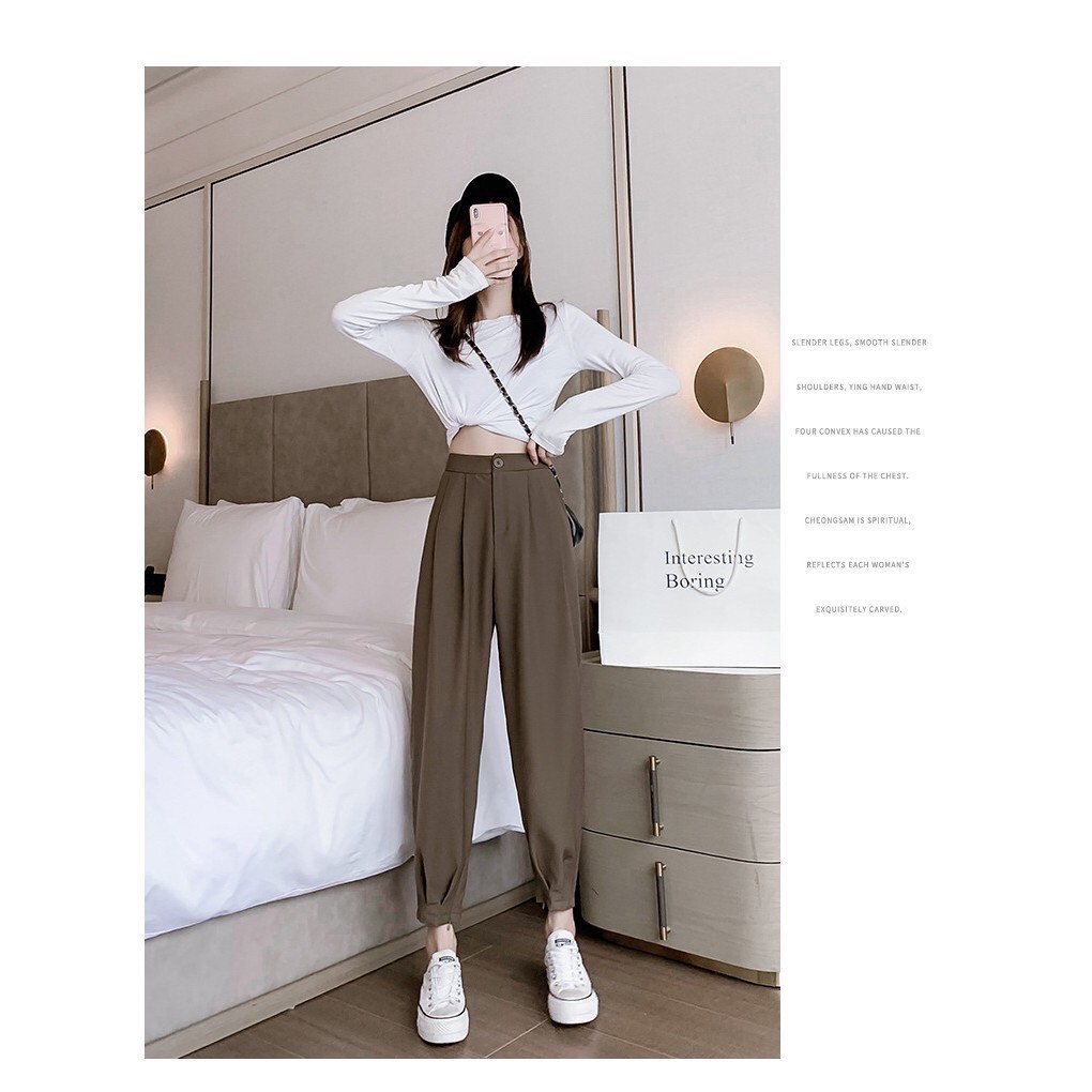 Quần baggy cao cấp kiểu dáng công sở ống khóa kéo chân tôn dáng