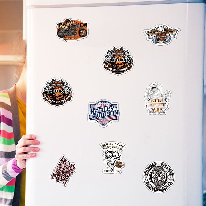 Set 100 sticker bằng pvc chống thấm nước hoạ tiết xe mô tô Halley Davidson trang trí đa dụng
