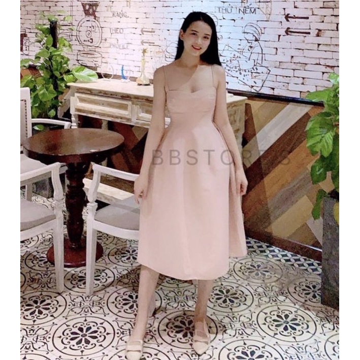 Đầm hai dây dáng phồng Đen - Bbstore 🍑