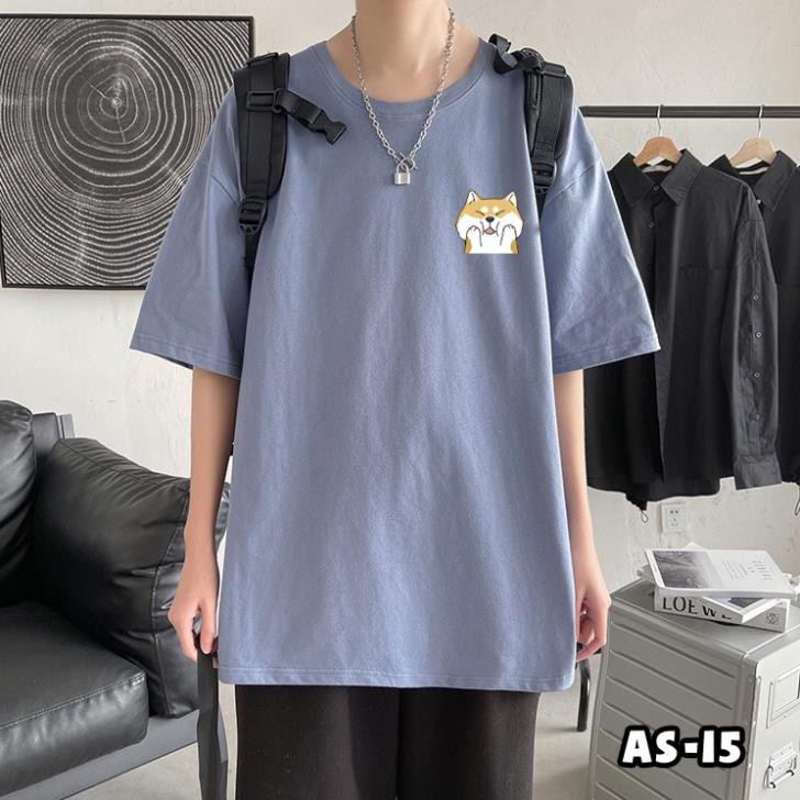 Áo Thun Nam Nữ Tay Lỡ Unisex Oversize Form Rộng Basic Tee Hình Màu Xanh Hình Chó dễ thương