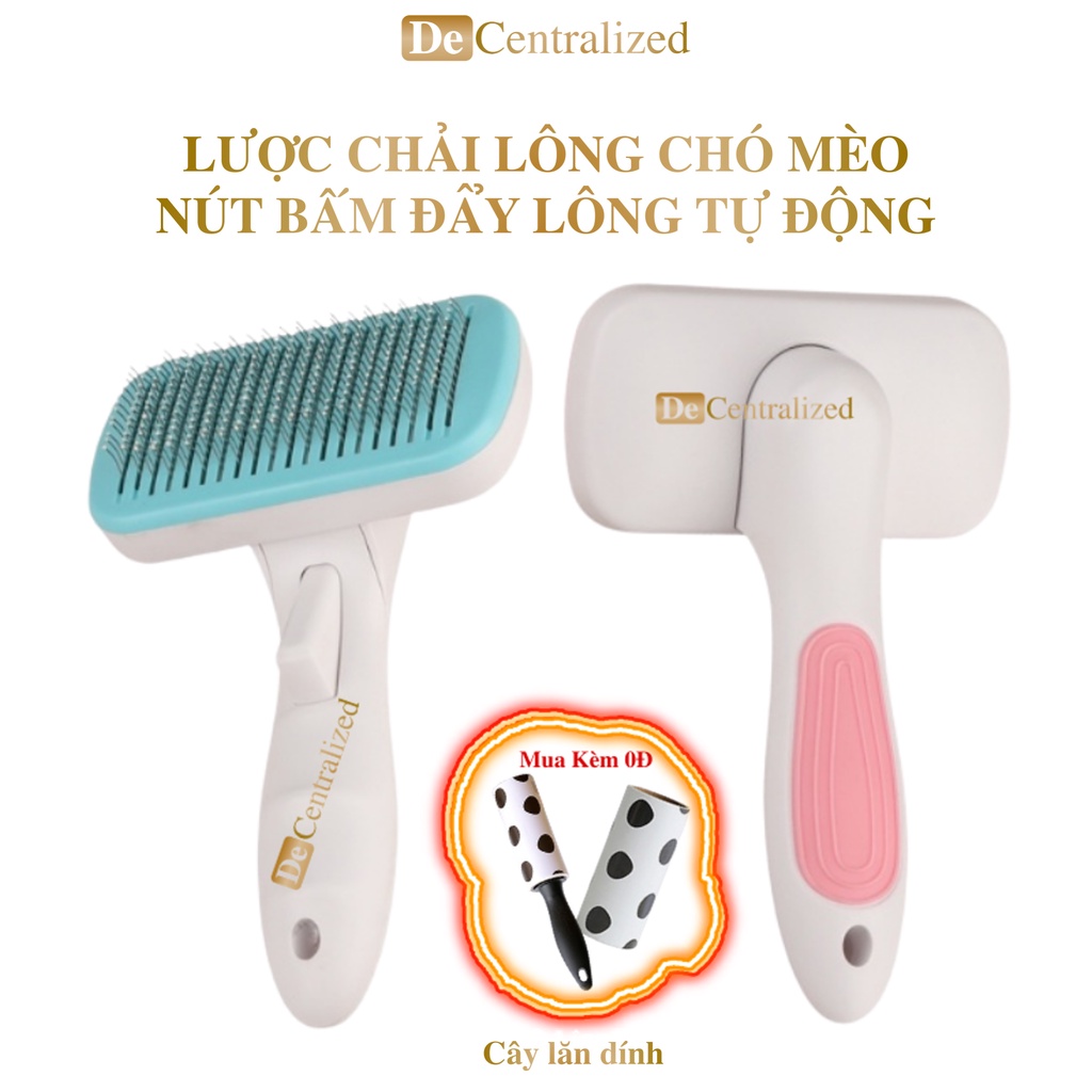 Lược Chải Lông Chó Mèo Có Nút Bấm Đẩy Lông Massage Cầm Tay Cho Thú Cưng, Cây Lăn Tĩnh Điện Cây Lăn Lông Không Thay Lõi