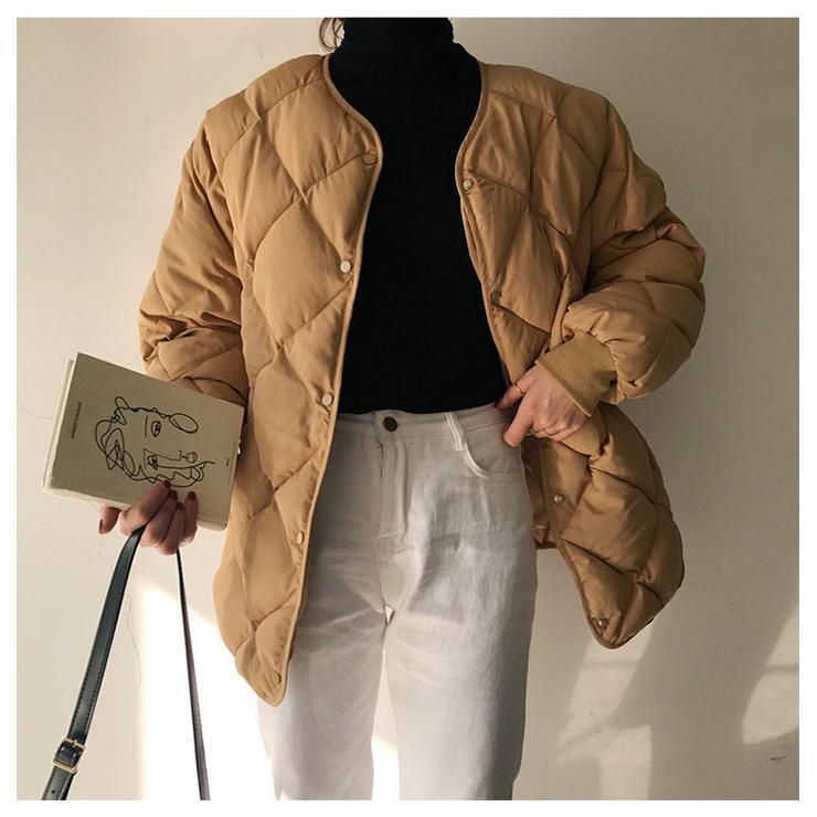Áo khoác cotton dày dáng rộng phong cách Hàn Quốc thời trang thu đông mới cho nữ