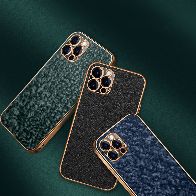 Ốp Điện Thoại Da Bò Siêu Mỏng Mạ Vàng Sang Trọng Chống Sốc Cho Iphone 12 11 Pro Max X Xr Xs Se 2020 7 8 Plus 12 | BigBuy360 - bigbuy360.vn