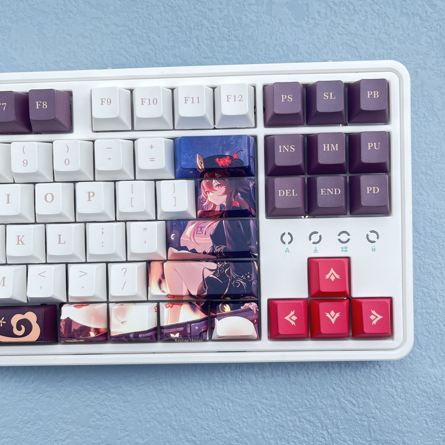 Keycap Genshin Impact nhân vật Hutao nhựa PBT, profile Cherry, in Dye Sub, 136 nút phù hợp các loại layout