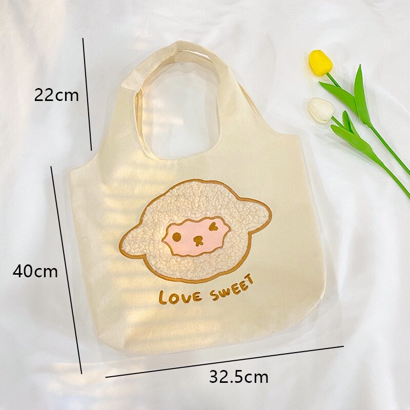 Túi Canvas Bag Thêu Bông siêu dễ thương cho những cô nàng bánh bèo nhẹ nhàng Zanmoo