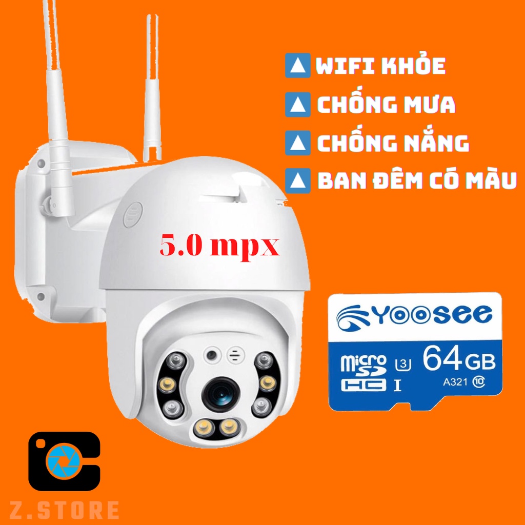 Camera yoosee PTZ ngoài trời 5.0MPX 8 đèn ban đêm có màu