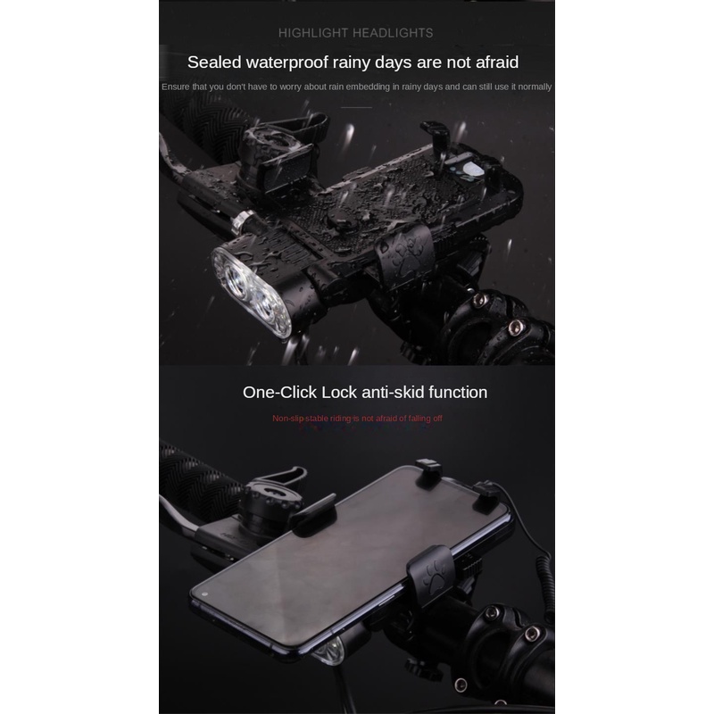 Đèn Pin 4000mAh 4 Trong 1 Tích Hợp Giá Đỡ Điện Thoại Và Còi Sạc USB Dành Cho Xe Đạp