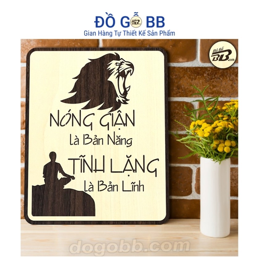 Tranh Gỗ Treo Tường Dân Gian Decor Đạo Lý Sống Nóng Giận Là Bản Năng Tĩnh Lặng Là Bản Lĩnh Truyền Cảm Hứng - Đồ Gỗ BB