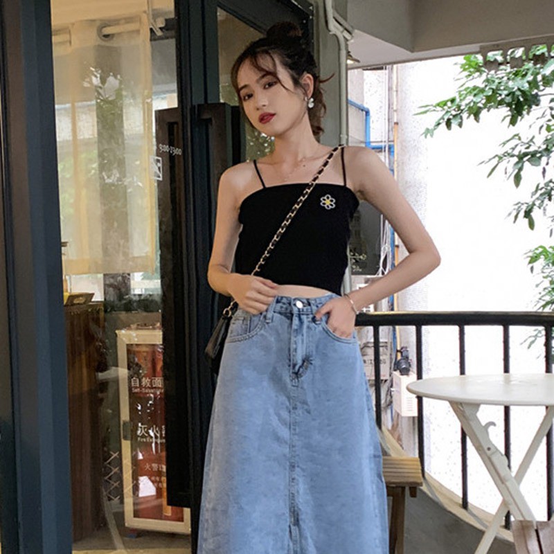Áo dệt kim 2 dây thêu hoa dành cho phái nữ