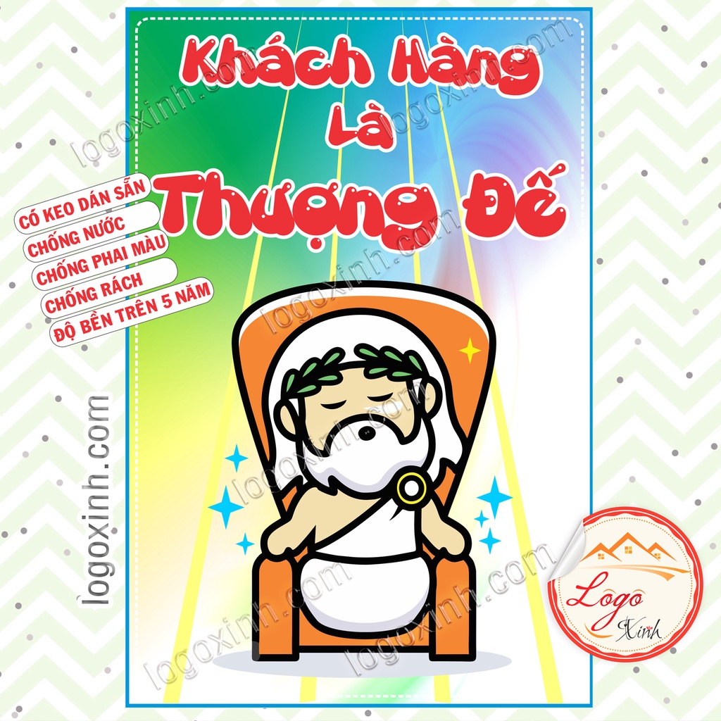 Logo Tem Sticker Khách Hàng Là Thượng Đế, Trang Trí Quầy Quán, Shop, Cửa Hàng Ngộ Nghĩnh Dễ Thương, Chất Liệu Decal Dán
