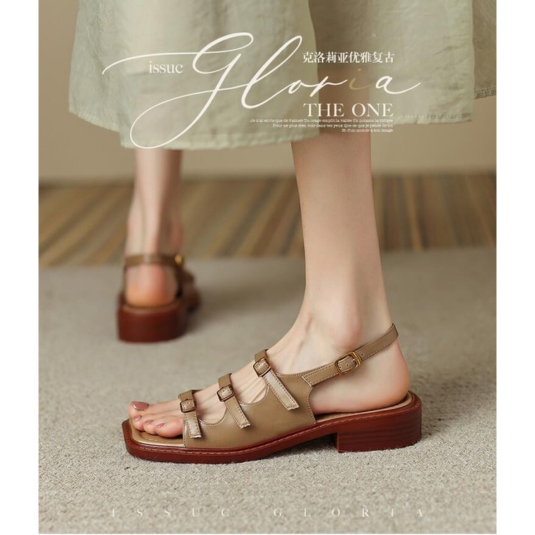 Giày Sandal Hở Ngón Đế Thấp Mềm Mại Màu Nâu Phong Cách Roman Thời Trang Mùa Hè Cho Nữ