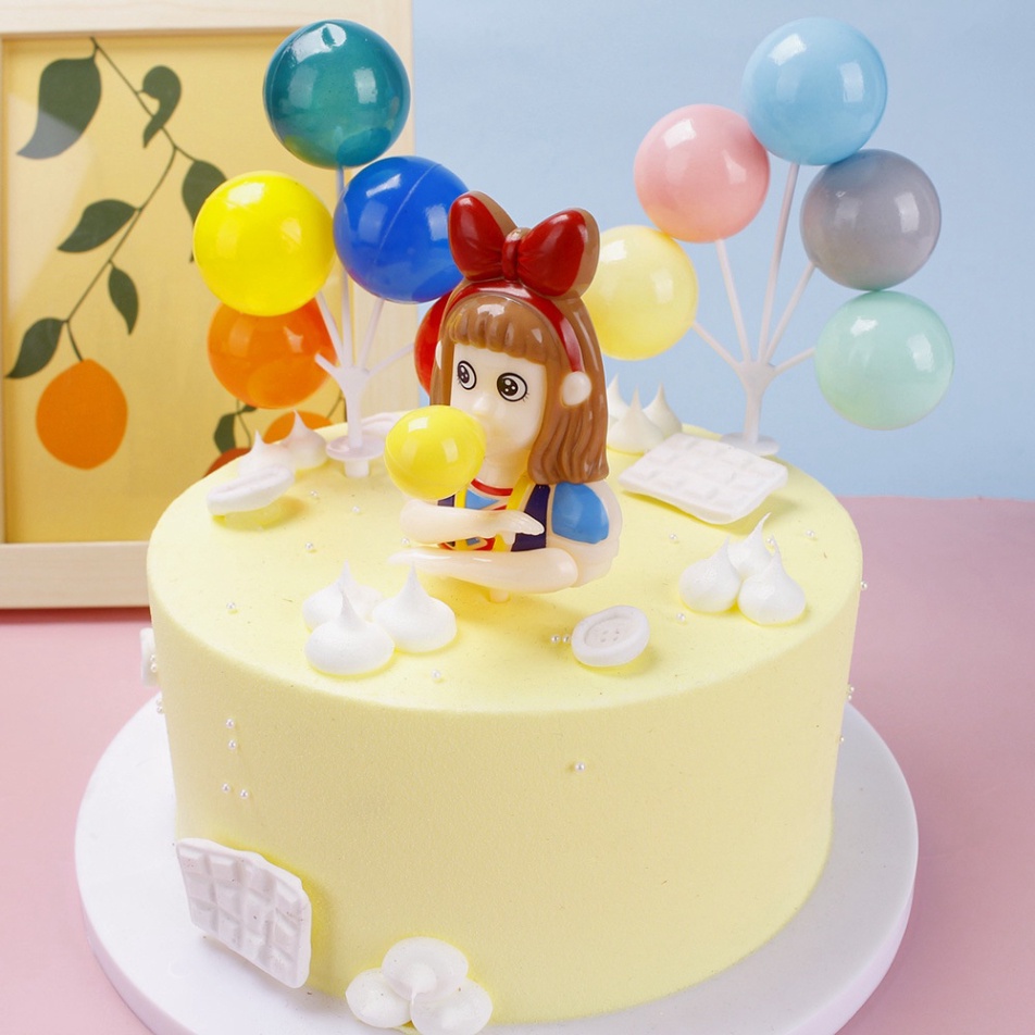 trang trí bánh kem [FREESHIP❤️] que nhựa bé gái thổi bóng