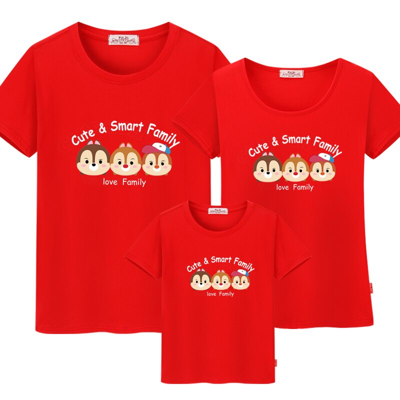 Áo gia đình Familylove - Mẫu Đồng phục gia đình Họa Tiết Sóc Chuột Cute &amp;Smart Family chất liệu cotton 100% co giãn
