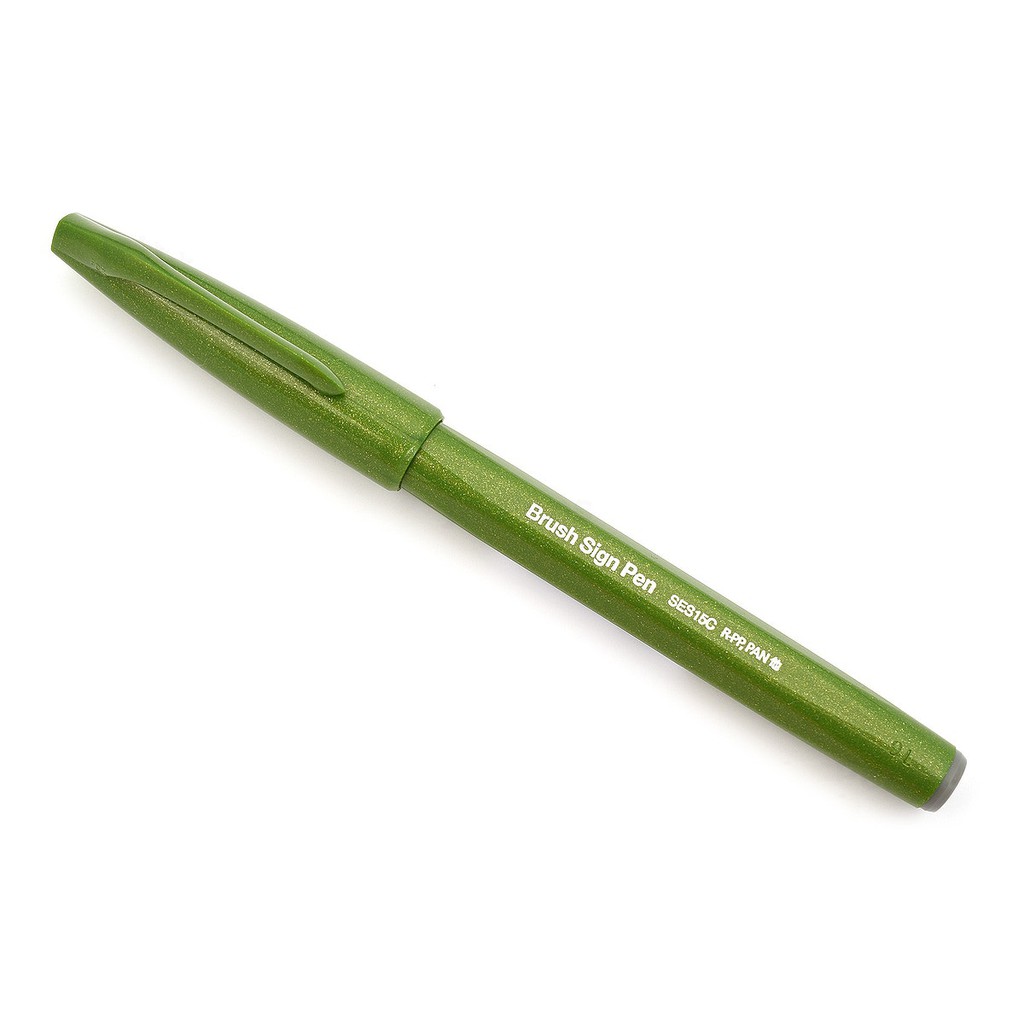 Bút lông đầu cọ viết calligraphy Pentel Fude Touch Brush Sign Pen - Màu xanh ô liu (Olive Green)