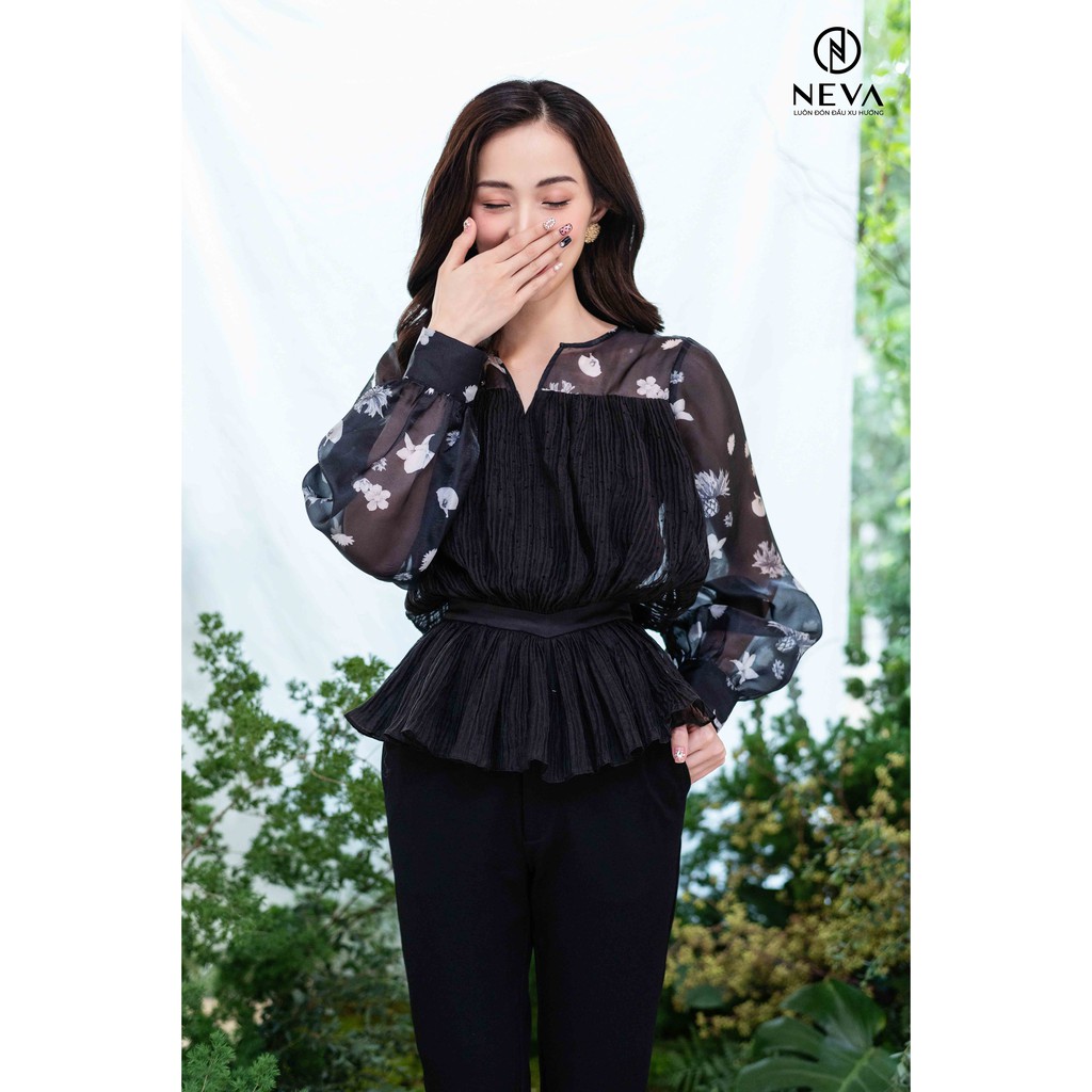 Áo sơ mi peplum phối tay hoa NEVA – W140181