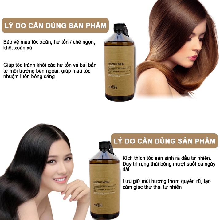 Dầu gội đầu Nashi Argan 1000ml x2 phục hồi hư tổn chuyên sâu, siêu mềm mượt HUẾ STORE
