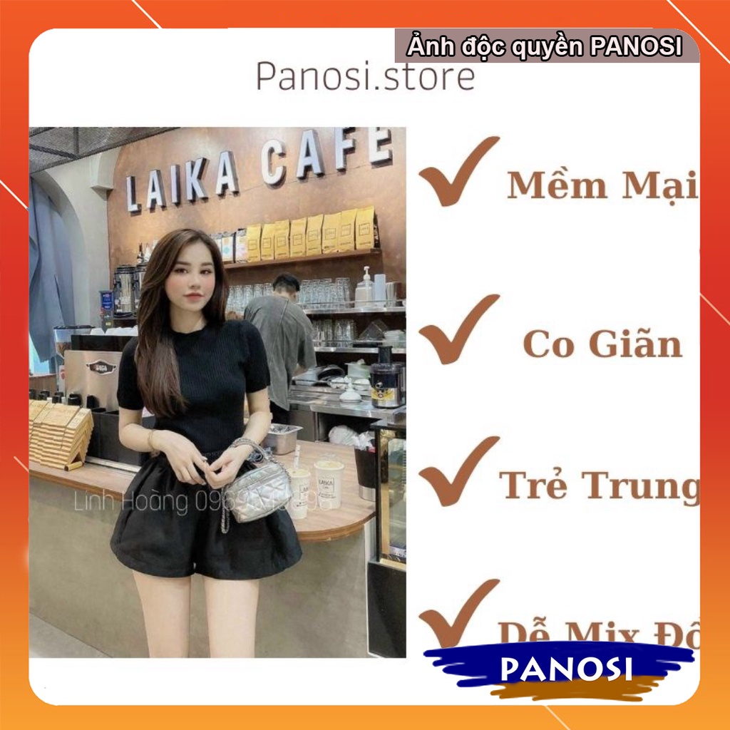 Áo len cộc tay nữ hàn quốc áo len tăm ngắn tay trơn basic chất đẹp Quảng Châu PANOSI - Mã A454