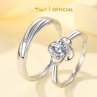 Nhẫn bạc đôi tqj-nz48, nhẫn bạc 925, nhẫn bạc thời trang, nhẫn bạc đôi cỏ bốn lá đính đá