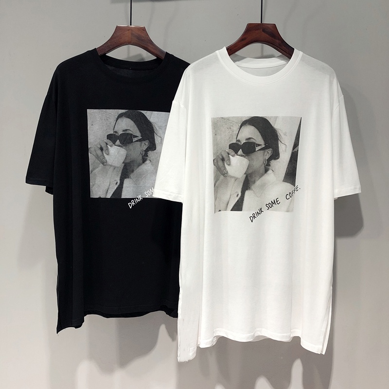 Áo Thun Ngắn Tay Cổ Tròn In Họa Tiết Phong Cách Retro Đơn Giản Và Hàn Quốc Cho Nữ