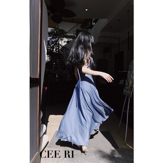 Váy lụa ý cao cấp dáng dài khoét eo cổ yếm - Có đệm ngực ( Ảnh chụp thật - Chính chủ CEE RI )