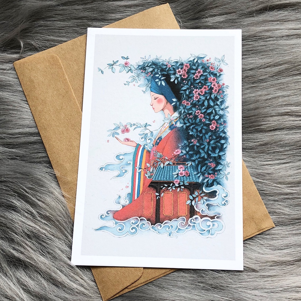Postcard, Thiệp chúc mừng, Tranh trang trí Bản sắc văn hoá, Phụ nữ Việt Nam, 10CMx15CM kèm bao thư Kraft
