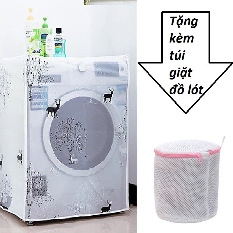 Áo trùm máy giặt CỬA TRƯỚC vải trong kích thước60x56x83+ tặng kèm túi giặt đồ lót