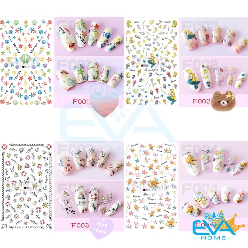 Decal Dán Móng Tay 3D Nail Sticker Tráng Trí Hoạ Tiết Nàng Tiên Cá Mermaid And Beach F002