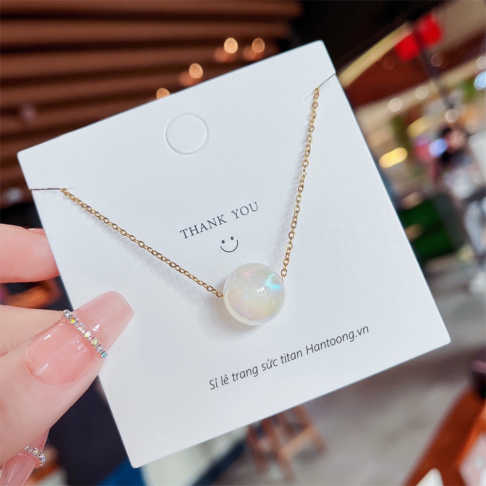 Vòng cổ titan nữ không gỉ mặt ngọc trai đổi màu lấp lánh thời trang sang trọng