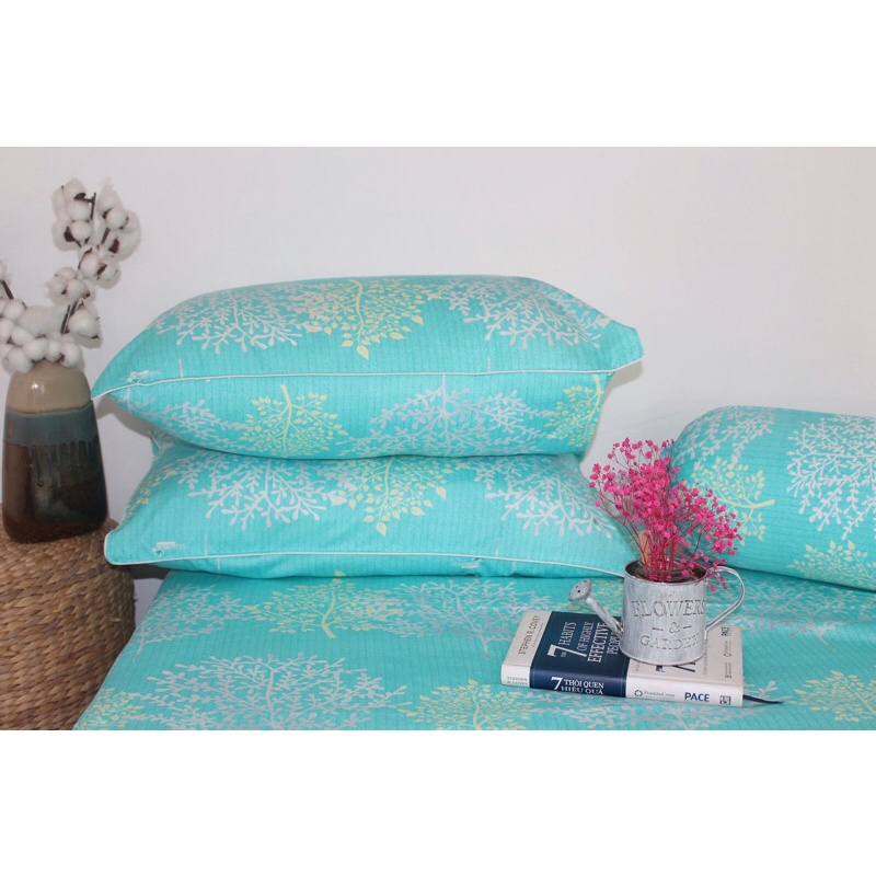Drap Thắng Lợi, ga giường cotton 100% mẫu HOA TUYẾT XANH