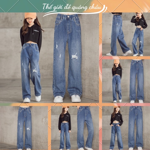 Quần JEAN bò ống rộng DÁNG XUỐNG cho bé gái size đại vải bò mềm - Hàng Quảng Châu Cao Cấp (QB52)